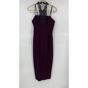 Vintage Myles Studio Sheath Dress Women's 10 Beading Embellished Halter Neck
